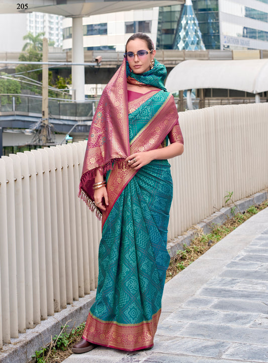 Teal Green Kanjivaram Silk Readymade/Easy Saree