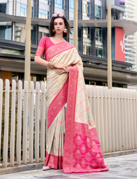 Off White Kanjivaram Silk Readymade/Easy Saree