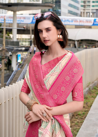 Off White Kanjivaram Silk Readymade/Easy Saree