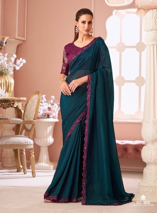 Bottle Green Cocktail Readymade Saree With Designer Blouse