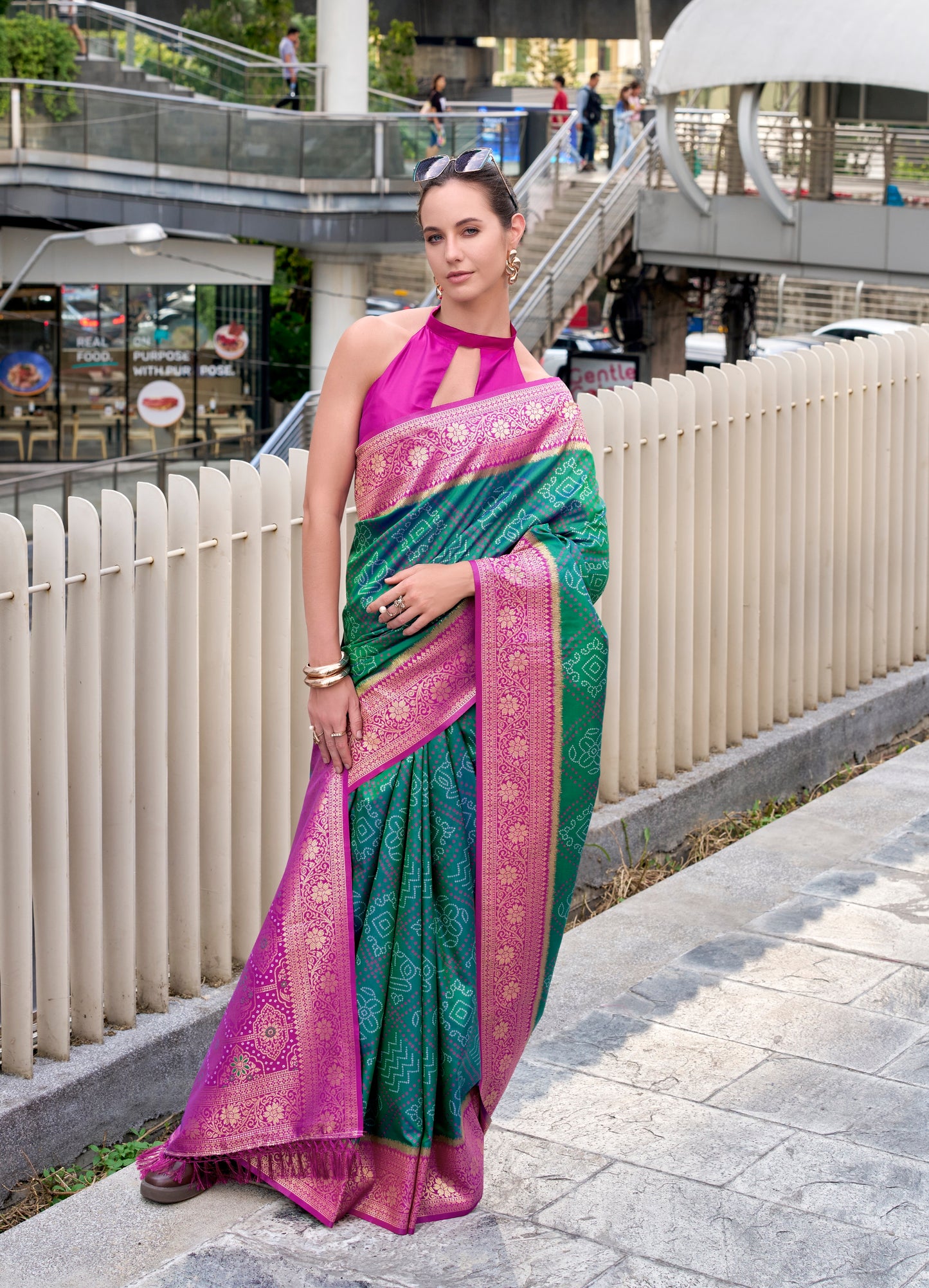 Teal green tone Kanjivaram Silk Readymade/Easy Saree