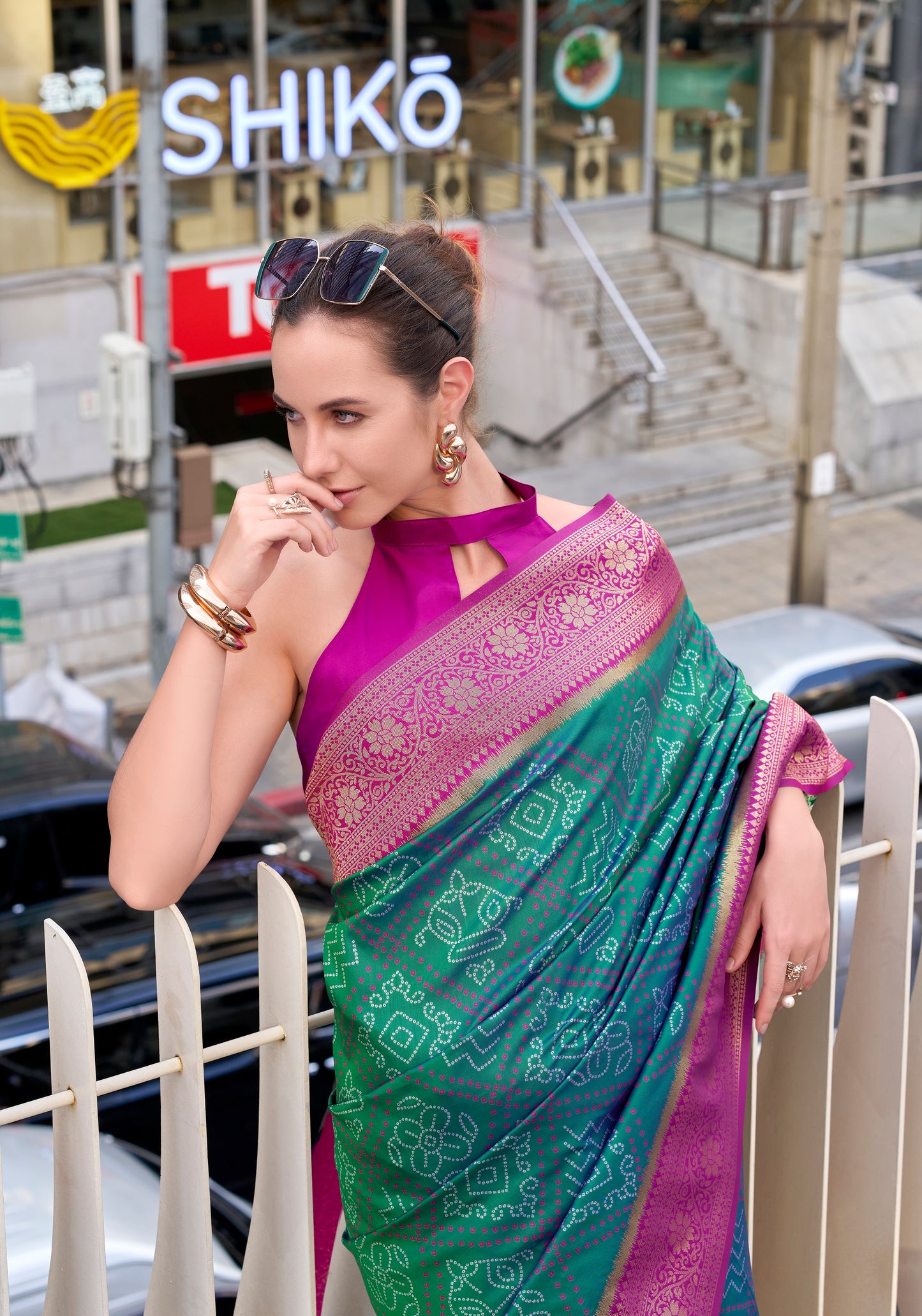 Teal green tone Kanjivaram Silk Readymade/Easy Saree