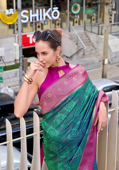 Teal green tone Kanjivaram Silk Readymade/Easy Saree