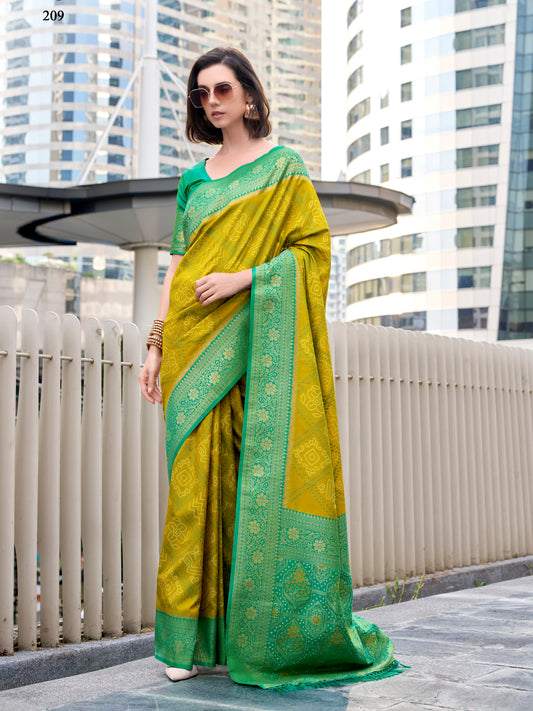Mustard Yellow Kanjivaram Silk Readymade/Easy Saree