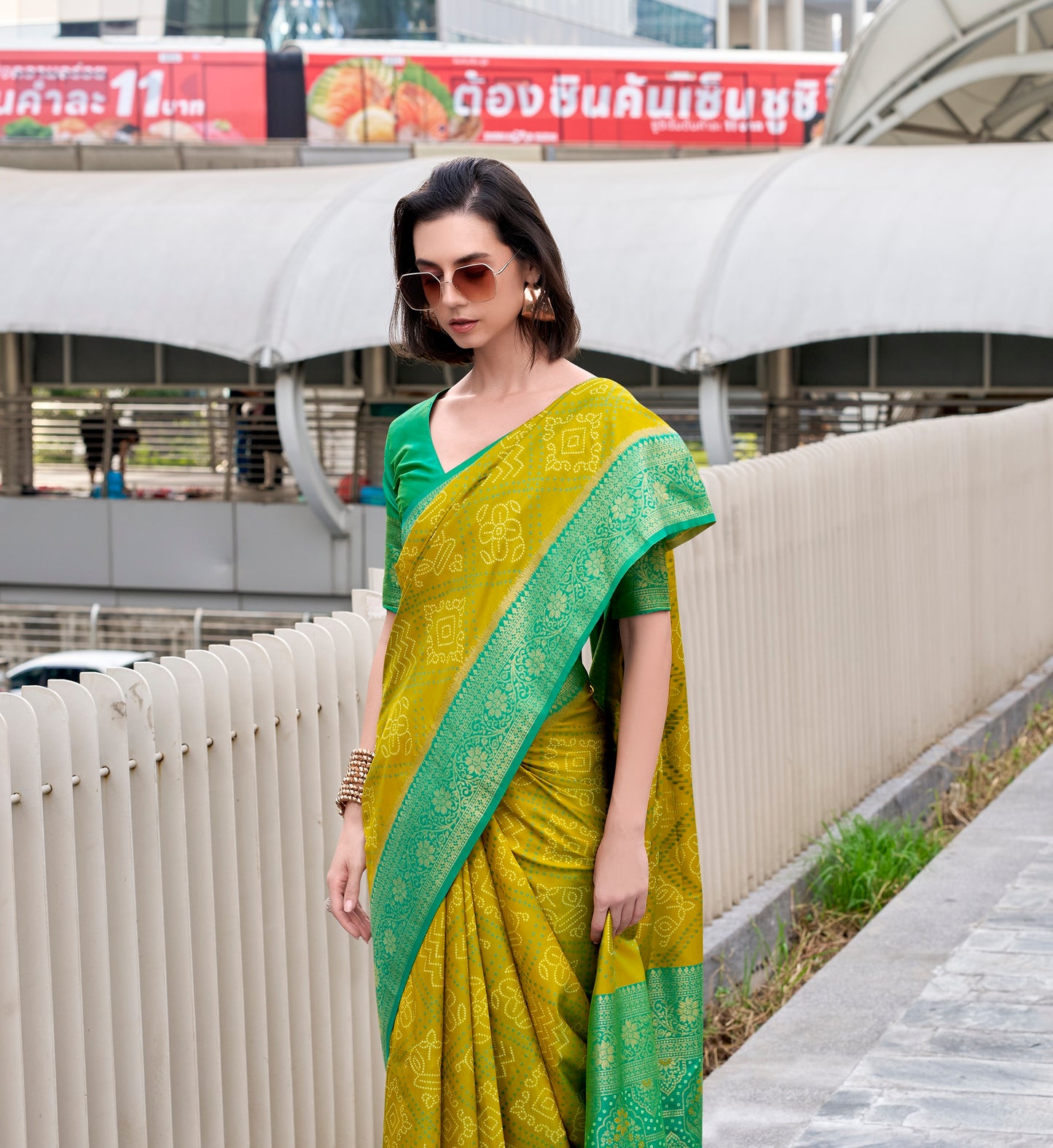 Mustard Yellow Kanjivaram Silk Readymade/Easy Saree