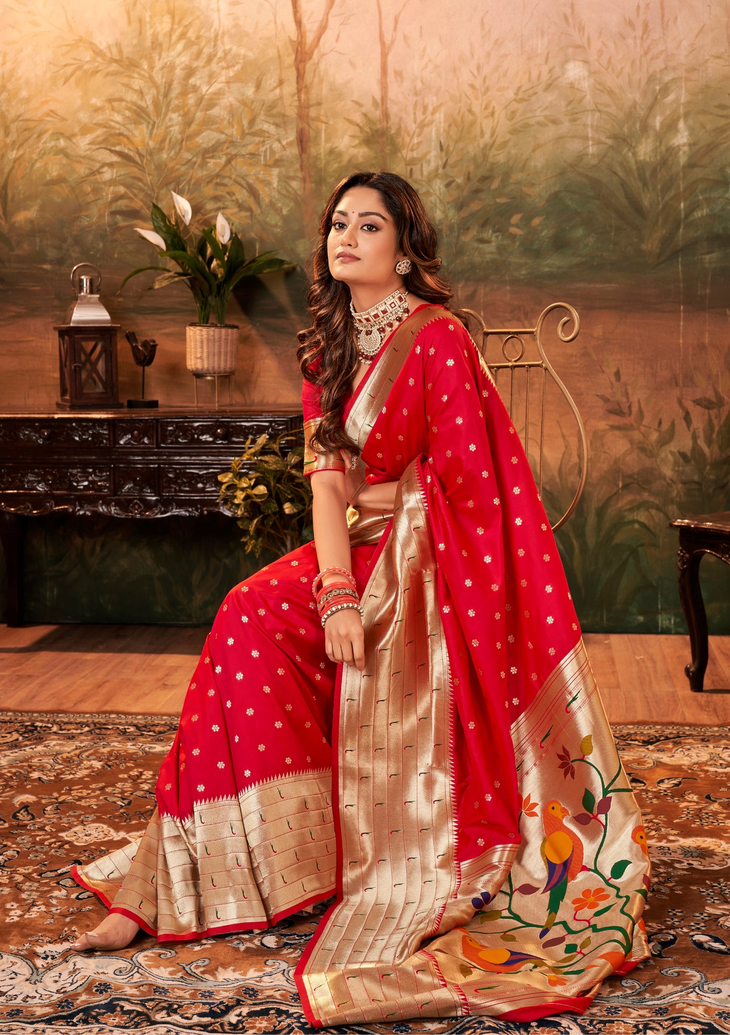 Cherry red Paithani Silk Readymade/Easy Saree (Copy)