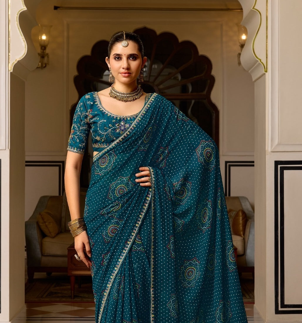 Green Georgette Normal Drape Saree - Panaash Saree
