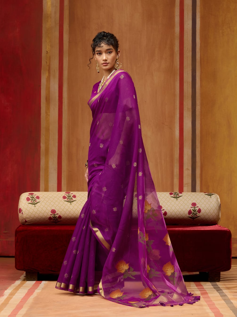 Royal Purple Cotton Readymade/Easy Saree - Panaash Saree