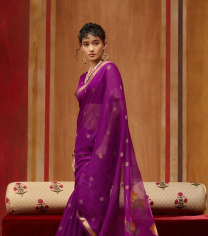 Royal Purple Cotton Readymade/Easy Saree - Panaash Saree