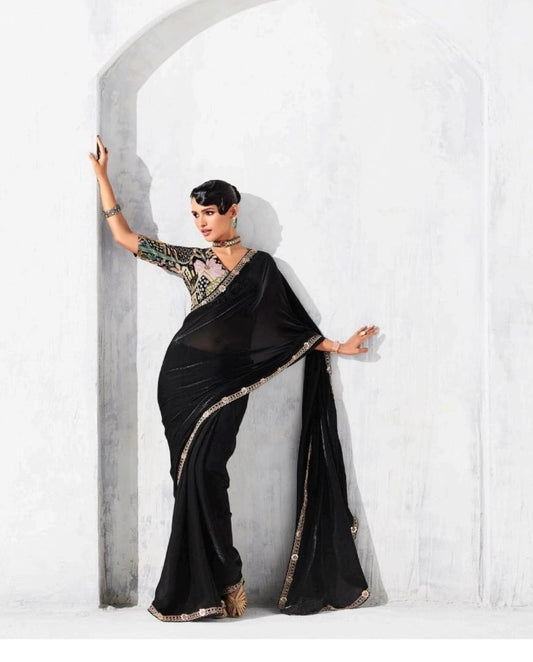 Black Tissue Silk Readymade/Easy Saree