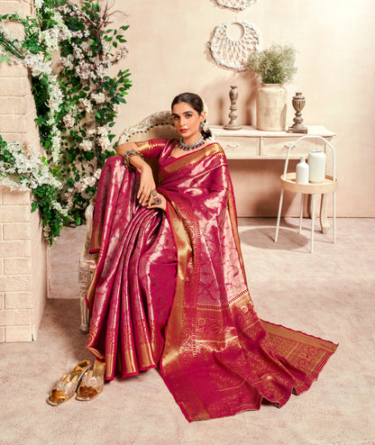 Pink Color Zari Woven Silk Readymade/Easy Saree