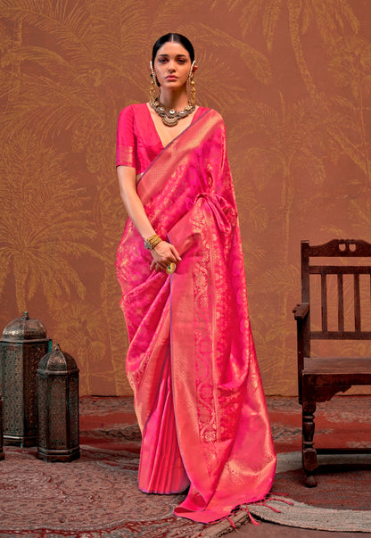 Pink Kanjivaram Silk Readymade/Easy Saree