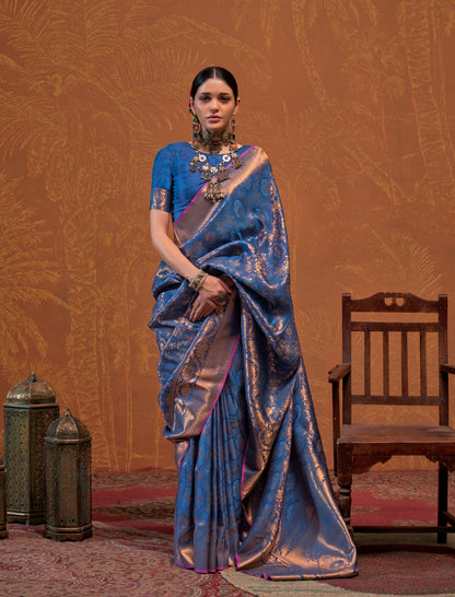 Blue Kanjivaram Silk Readymade/Easy Saree