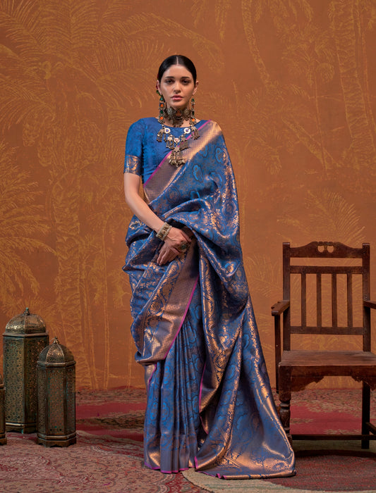 Blue Kanjivaram Silk Readymade/Easy Saree