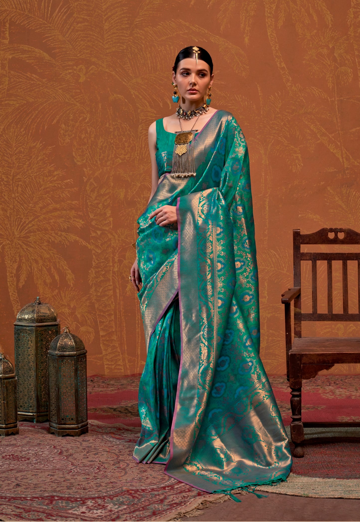 Green Kanjivaram Silk Readymade/Easy Saree