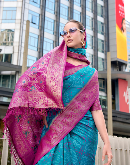 Teal blue Kanjivaram Silk Readymade/Easy Saree