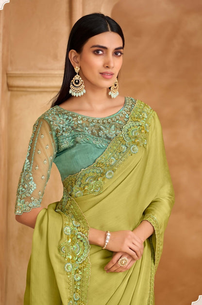 Pistachio Green Cocktail Party Wear Readymade Saree