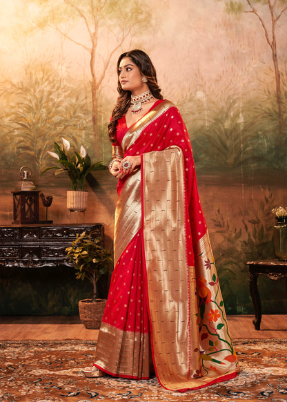 Cherry red Paithani Silk Readymade/Easy Saree (Copy)