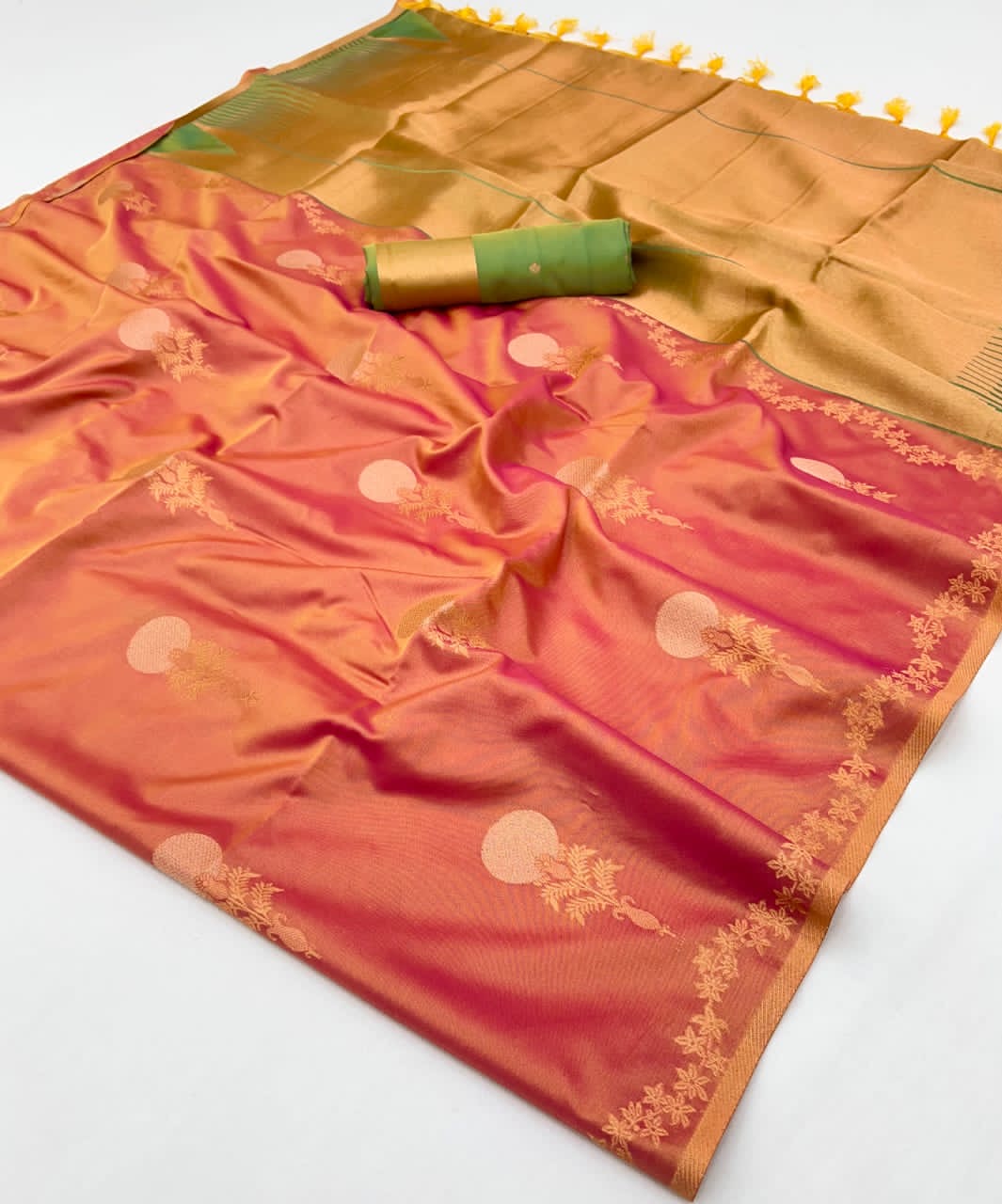 Deep Coral Pink Kanjivaram Silk Readymade/Easy Saree - Panaash Saree