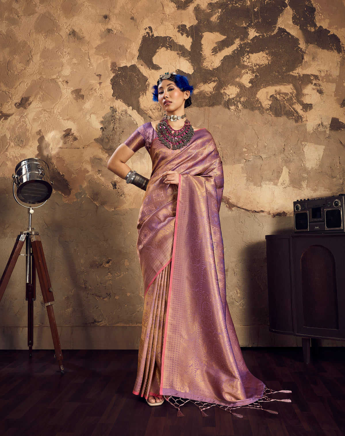 Mauve Kanjivaram Silk Ready To Wear/Easy Saree by Stylebypanaash