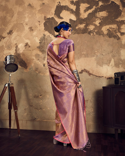 Mauve Kanjivaram Silk Ready To Wear/Easy Saree by Stylebypanaash