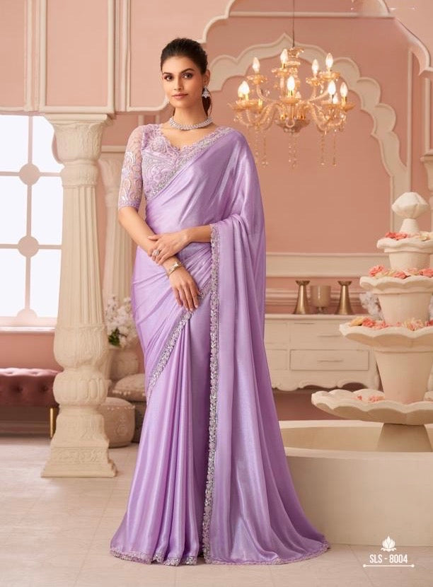 Lavender Cocktail Readymade Saree With Designer Blouse