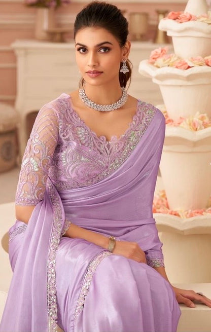 Lavender Cocktail Readymade Saree With Designer Blouse