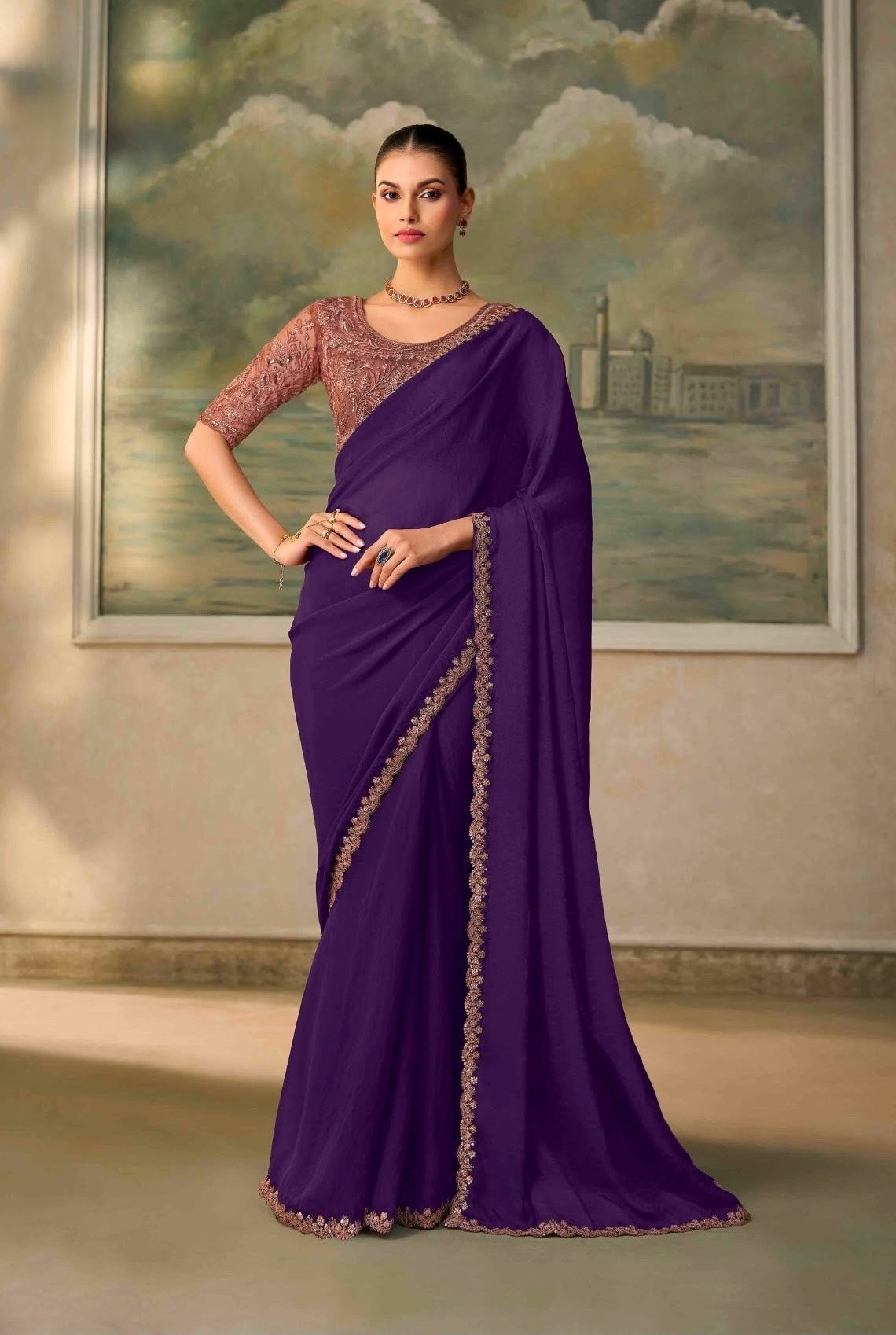 Royal Purple Cocktail Ready To Wear/Easy Saree by Stylebypanaash 