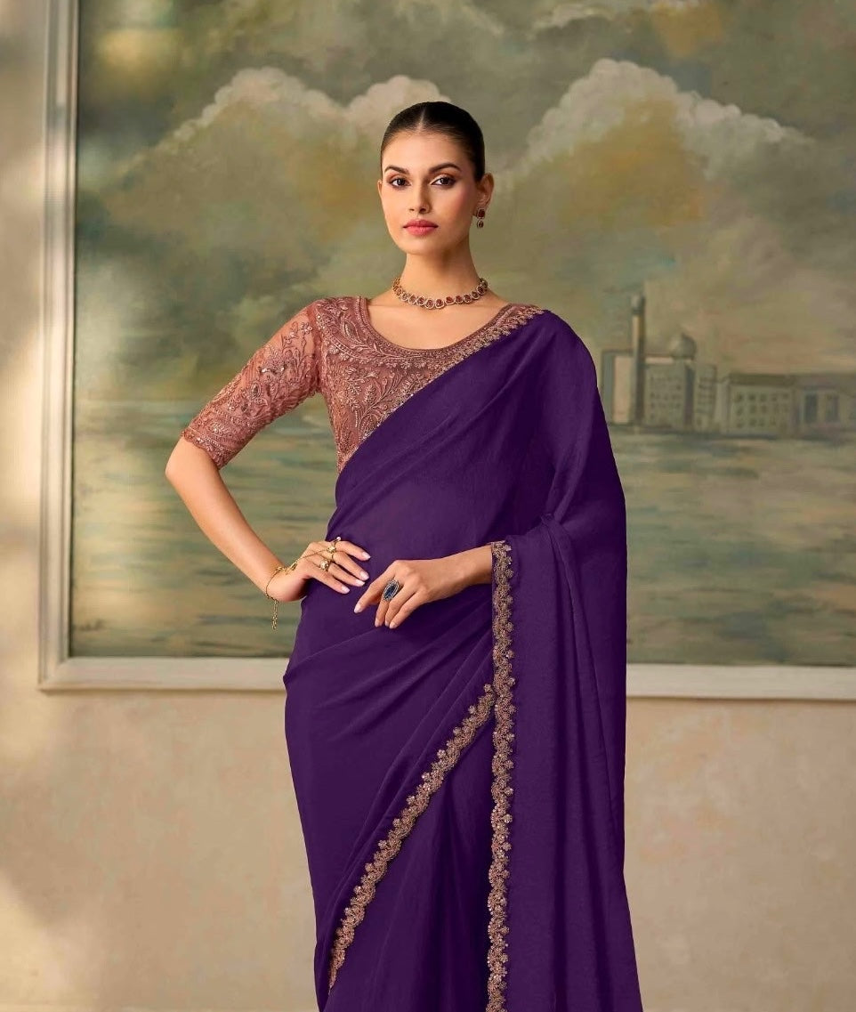 Royal Purple Cocktail Ready To Wear/Easy Saree by Stylebypanaash