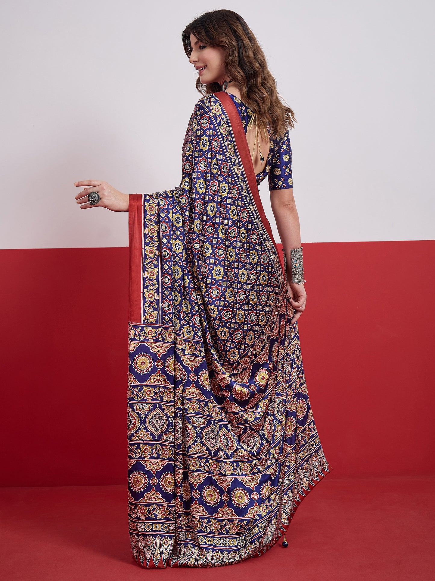 Royal Blue Mirror Crepe Silk Ready To Wear/Easy Saree by Stylebypanaash 