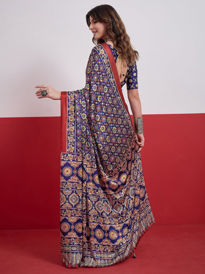 Royal Blue Mirror Crepe Silk Ready To Wear/Easy Saree by Stylebypanaash 