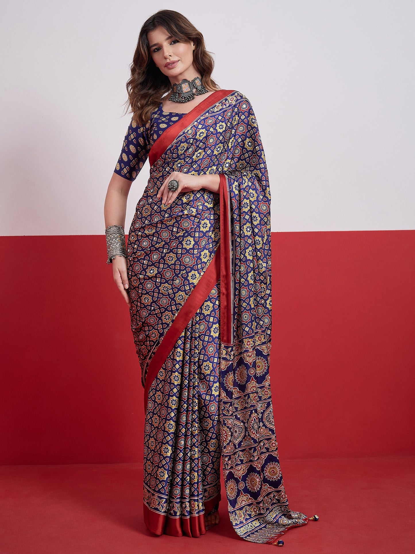 Royal Blue Mirror Crepe Silk Ready To Wear/Easy Saree by Stylebypanaash 