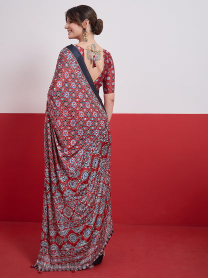 Red Mirror Crepe Silk Ready To Wear/Easy Saree by Stylebypanaash 