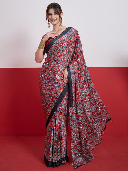 Red Mirror Crepe Silk Ready To Wear/Easy Saree by Stylebypanaash 