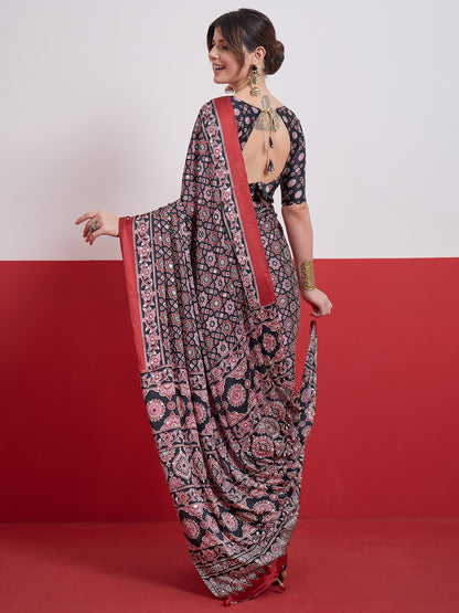 Black Mirror Crepe Silk Ready To Wear/Easy Saree by Stylebypanaash 
