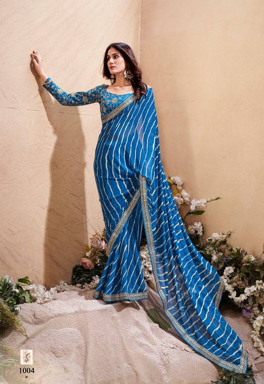 Blue Leheriya Color Cocktail Readymade Saree