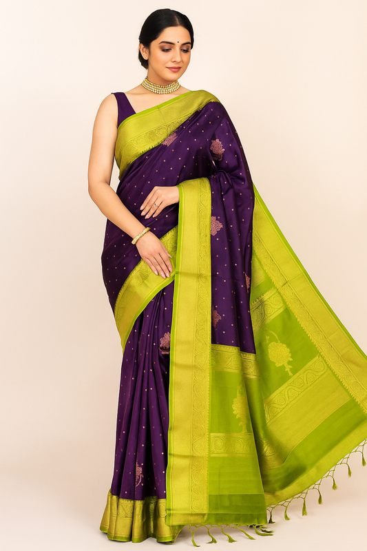 Purple Handloom Pure Coimbatore Silk Readymade/Easy Saree