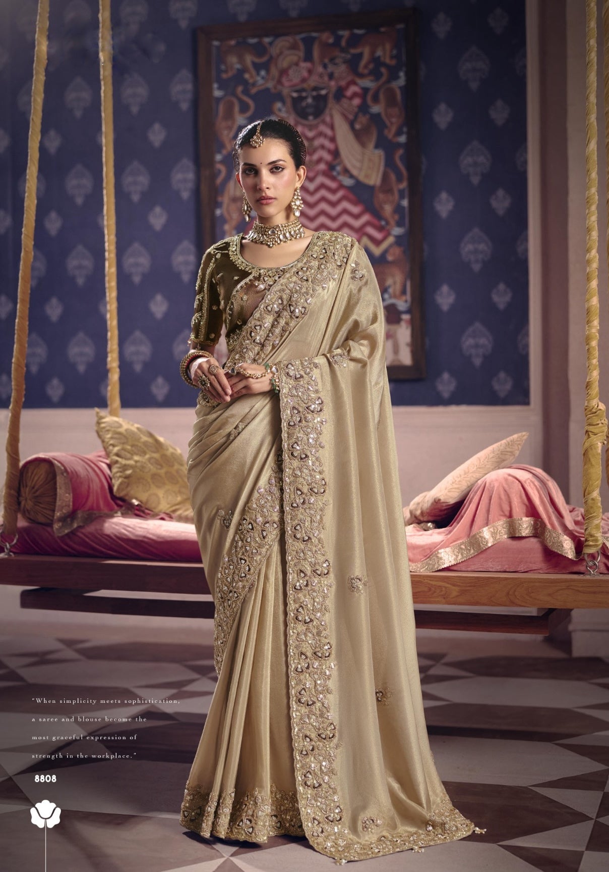 Champagne Beige Designer Silk Ready To Wear/Easy Saree by Stylebypanaash