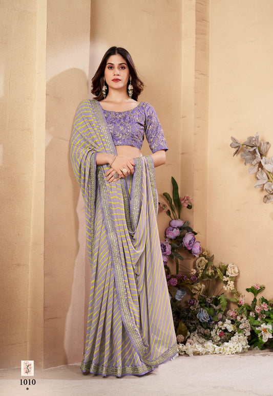 Mauve Leheriya Color Cocktail Readymade Saree