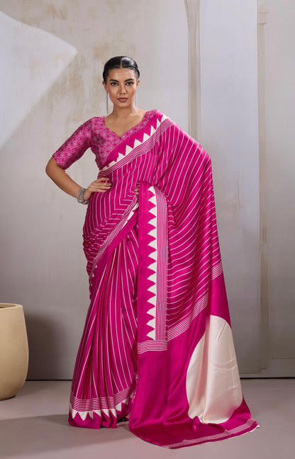 Pink Crepe Silk Readymade Saree