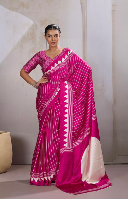 Pink Crepe Silk Readymade Saree