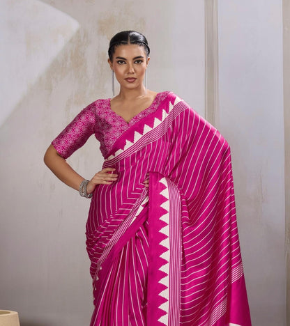 Pink Crepe Silk Readymade Saree