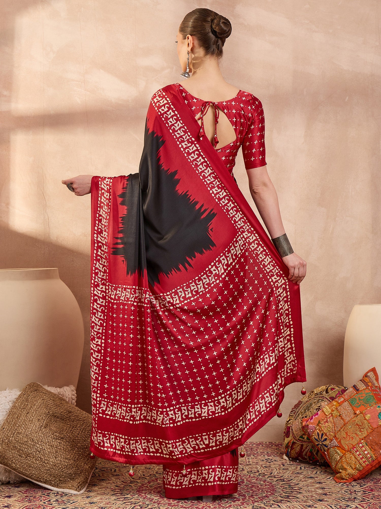 Black Crepe Silk Ready To Wear/Easy Saree - Panaash Saree