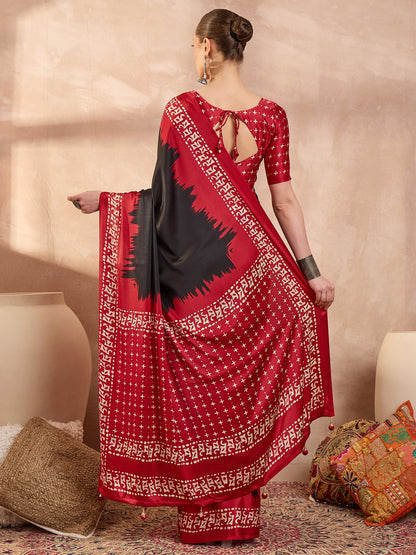 Black Crepe Silk Ready To Wear/Easy Saree - Panaash Saree