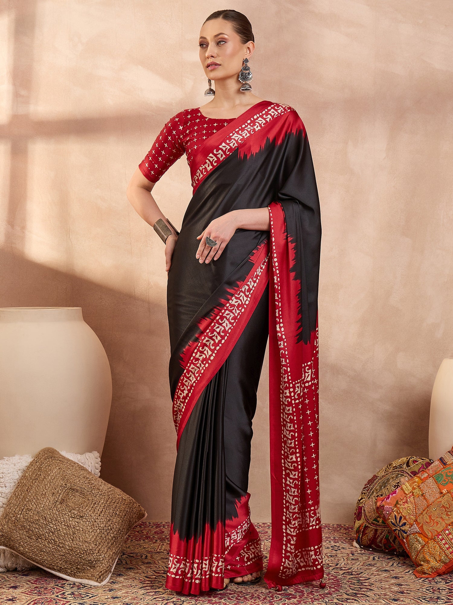 Black Crepe Silk Ready To Wear/Easy Saree - Panaash Saree