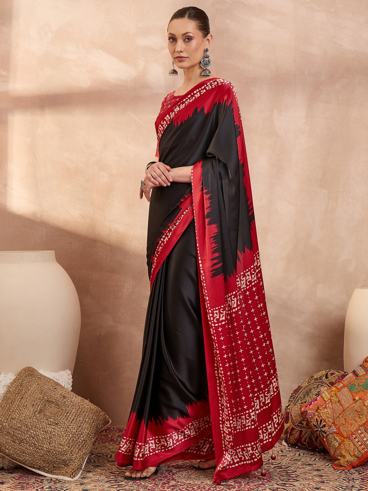 Black Crepe Silk Ready To Wear/Easy Saree - Panaash Saree