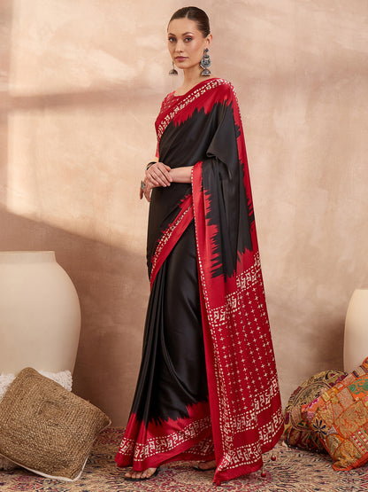 Black Crepe Silk Ready To Wear/Easy Saree - Panaash Saree