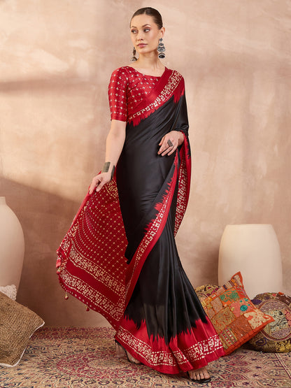 Black Crepe Silk Ready To Wear/Easy Saree - Panaash Saree