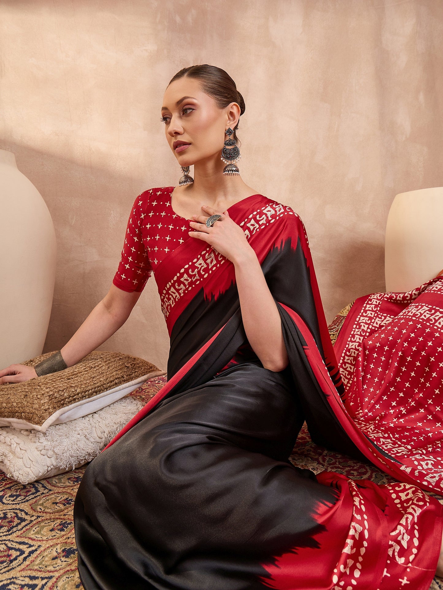 Black Crepe Silk Ready To Wear/Easy Saree - Panaash Saree