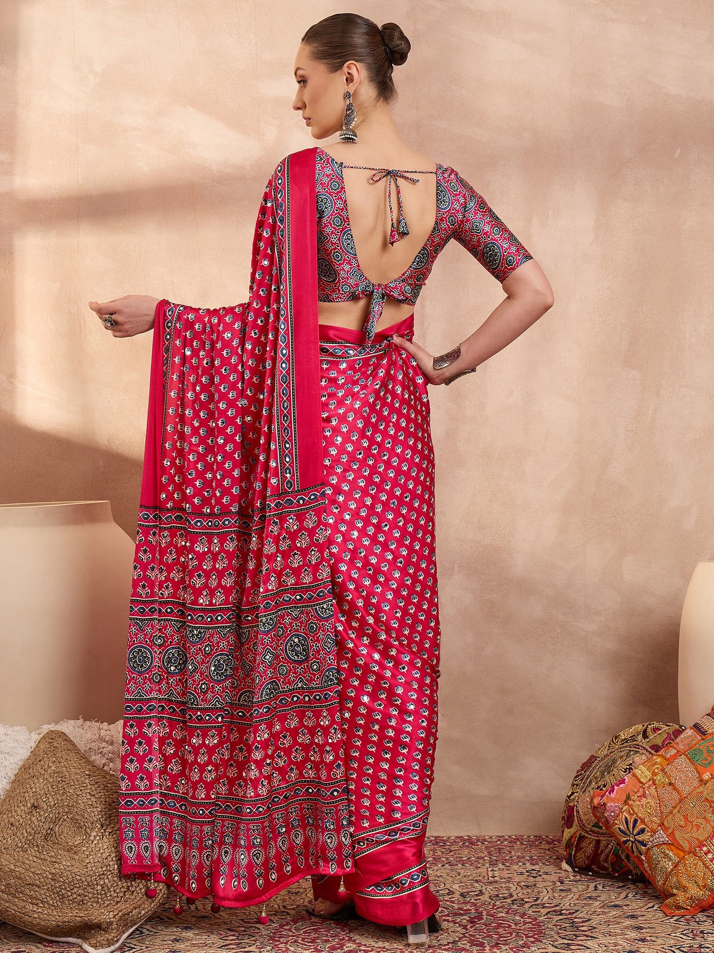 Fuchsia Pink Mirror Crepe Silk Ready To Wear/Easy Saree